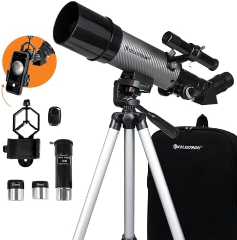 Celestron Travel Scope 60DX Portable Refractor Telescope – 60mm Aperture, Fully-Coated Glass Optics – Includes Bonus Phone Adapter, Backpack & More – Ideal for Beginners & Travel :
