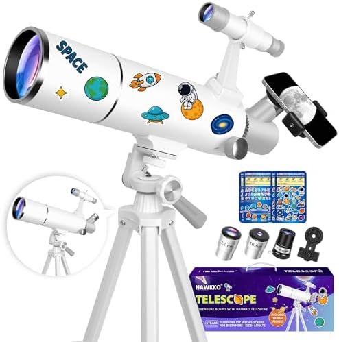 Hawkko 80mm Aperture 500mm Telescope for Kids 8-12 & Adults Beginners