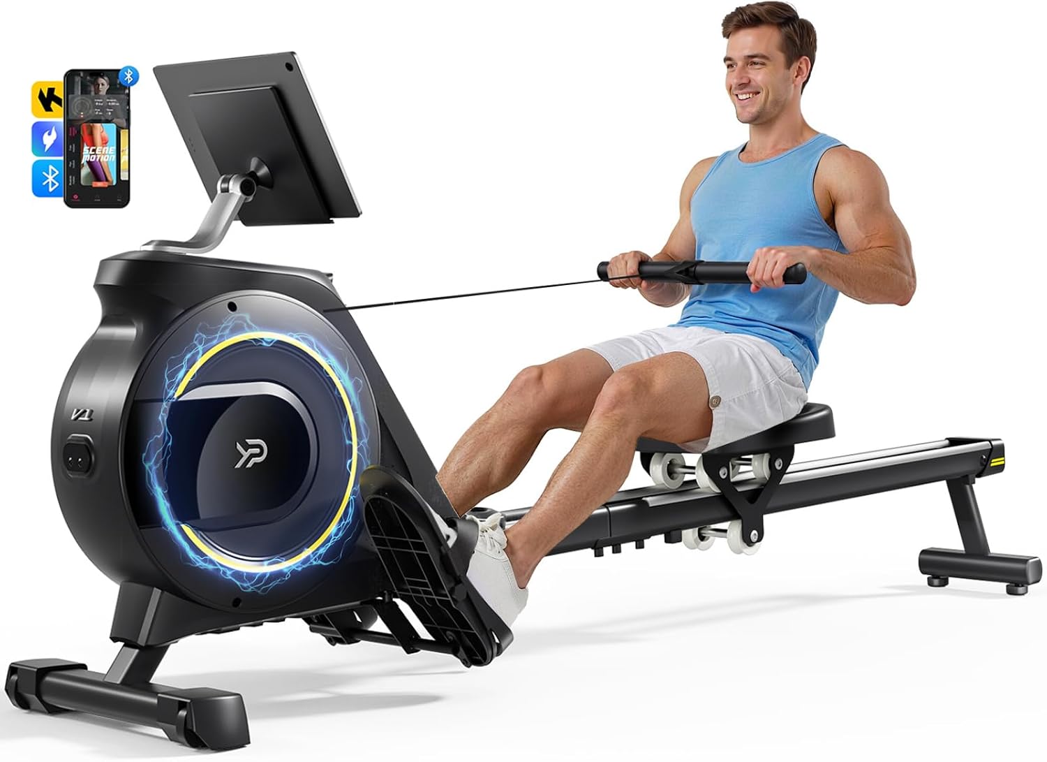 Rowing Machine for Home, 350 LB Capacity, 16-Level Silent Resistance, Magnetic Rowing Machines for Home Foldable, Full-Body Workout Compact Rowing Machine for Cardio & Strength with APP Support